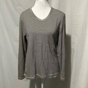 women's black & white striped v neck LL Bean long sleeve shirt size small